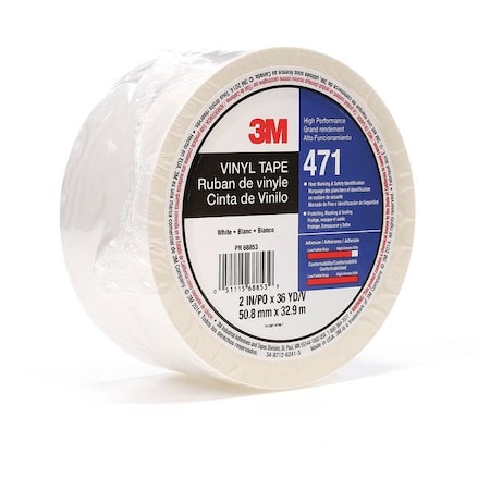 Floor Marking Tape, vinyl, Solid, White, 2 in W., 5.2 mil Thickness