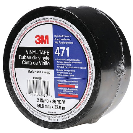 Floor Marking Tape, vinyl, Solid, Black, 2 in W., 5.2 mil Thickness