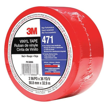 Floor Marking Tape, vinyl, No Legend, Red, 2 in W., 5.2 mil Thickness