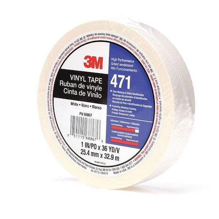 Floor Marking Tape, vinyl, No Legend, White, 1 in W., 5.2 mil Thickness