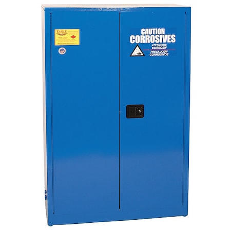 Hazardous Material Storage Cabinet, 45 gal, 2 Shelves, Steel, 43 in W x 65 in H x 18 in D, Blue