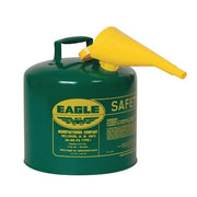 Type I Safety Can, Galvanized Steel, 5 gal, Self-Closing Lid, Includes Funnel, Green, Combustibles