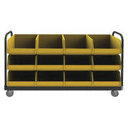 14 ga. Steel, Plastic (Bins) Horizontal Rack-Style Bin Cart, 77-5/16" D x 48 1/2 in H x 19 in W