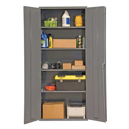 Shelving Storage Cabinet, 84 in H, 36 in W, 24 in D, Swing, Keyed, Gray, 4 Shelves, 0 Drawers