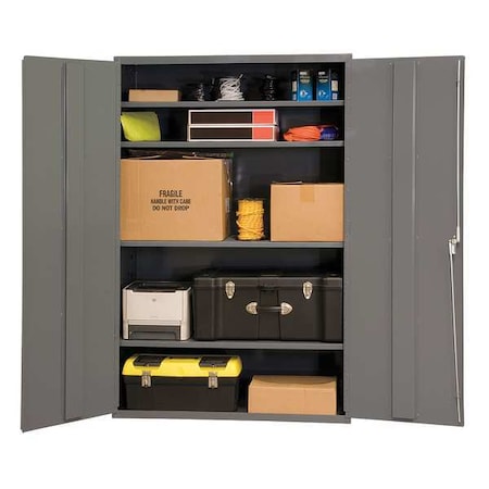Shelving Storage Cabinet, 84 in H, 48 in W, 24 in D, Swing, Keyed, Gray, 4 Shelves, 0 Drawers