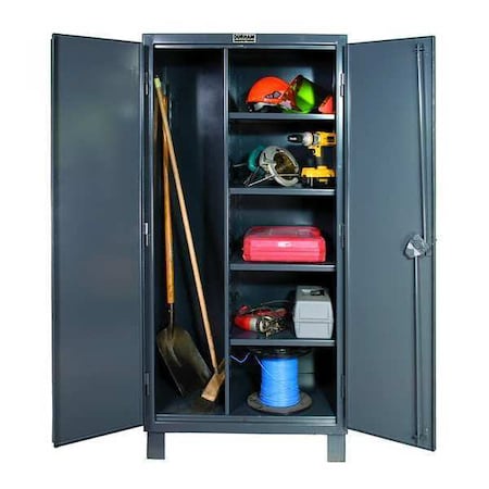 Janitorial Storage Cabinet, 78 in H, 48 in W, 24 in D, Swing, Keyed, Gray, 4 Shelves, 0 Drawers