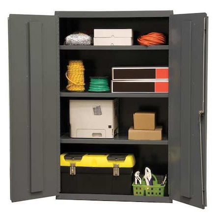 Shelving Storage Cabinet, 60 in H, 36 in W, 18 in D, Swing, Keyed, Gray, 3 Shelves, 0 Drawers