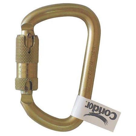Carabiner, Auto-Lock, Oval, 4 7/16 in Length, 1" Gate Opening, Zinc-Plated Alloy Steel, Yellow