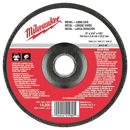 6" x 1/4" x 7/8" Grinding Wheel (Type 27)