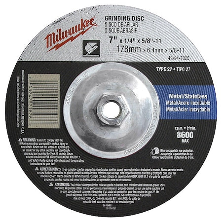 7" x 1/4" x 7/8" Grinding Wheel (Type 27)