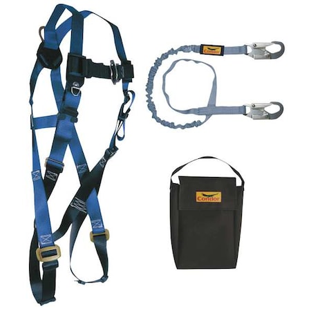 Fall Protection Kit, General Use, 6 ft Shock-Absorbing Lanyard / Harness / Storage Bag, Universal