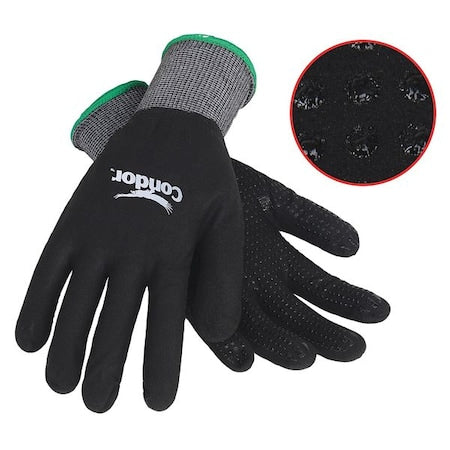 Coated Gloves, Nitrile, Dots on Palm, Palm Double Dipped, 4 Abrasion Level, Gray, XL (10) 1 PR