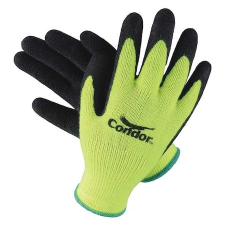 Hi-Vis Coated Gloves, Latex, Crinkled, Palm, 3 Abrasion Level, Yellow, S (7) 1 PR