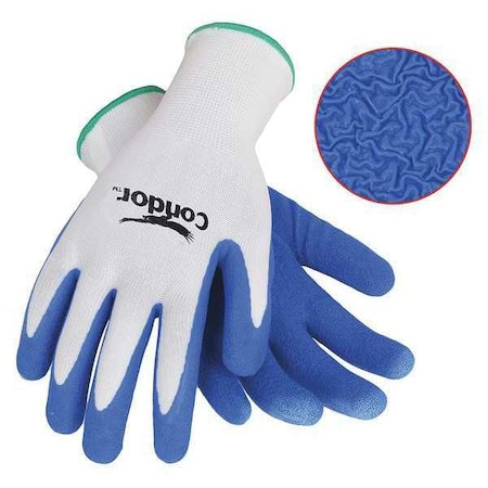 Coated Gloves, Latex, Crinkled, Palm, 3 Abrasion Level, White, XL (10) 1 PR