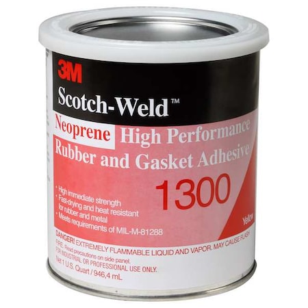 Liquid Gasket Adhesive, 1 qt, Yellow, Temp Range -30 to 300 Degrees F