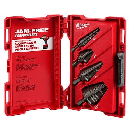 Step Drill Bit Set, High Speed Steel, Black Oxide, 4-Piece