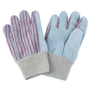 Leather Gloves, Cotton, Knit Cuff, Straight Thumb, Full Finger, Red Striped, S, 1 PR