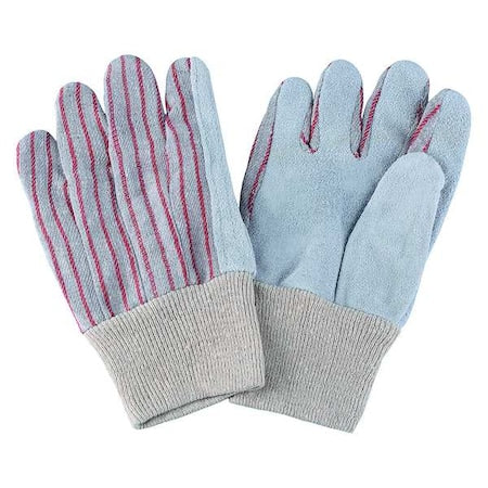Leather Gloves, Cotton, Knit Cuff, Straight Thumb, Full Finger, Red Striped, S, 1 PR