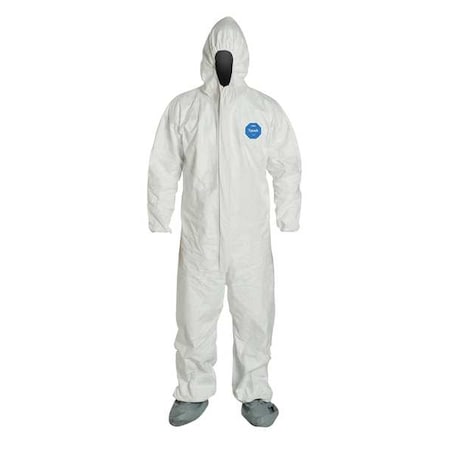 Tyvek 400 Hooded Disposable Coverall, Attached Skid-Resistant Boots, XL, White, PK25
