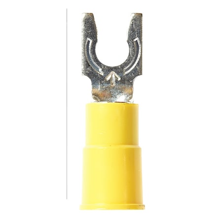 Fork Terminal, #10 Stud Size, 10 AWG, 1,000 V, Vinyl Insulated, Yellow, Crimp Termination Only