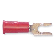 Fork Terminal, #6 Stud Size, 18 AWG, 1,000 V, Vinyl Insulated, Red, Crimp Termination Only, 100 PK