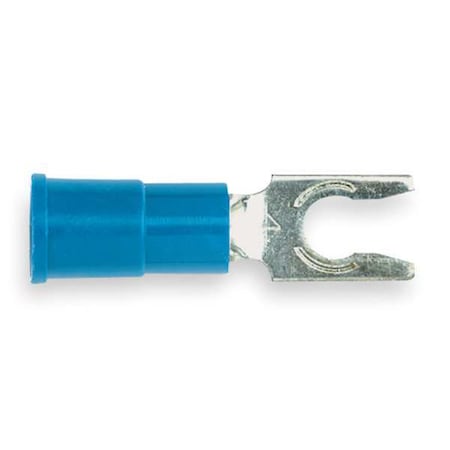 Fork Terminal, #6 Stud Size, 14 AWG, 1,000 V, Vinyl Insulated, Blue, Crimp Termination Only, 100 PK