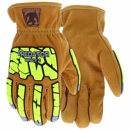 Leather Drivers Gloves, Slip-On Cuff, Wing Thumb, Brown / Brown/Green, XL, 1 PR