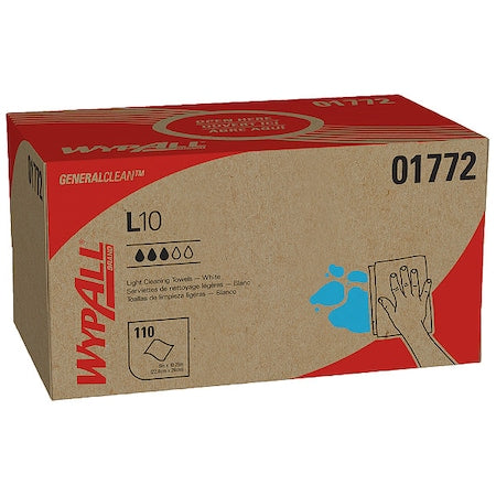 WypAll General Clean L10 Light Cleaning Towels (01772), Dairy Towels, 1-PLY, Pop-Up Box, White,PK18