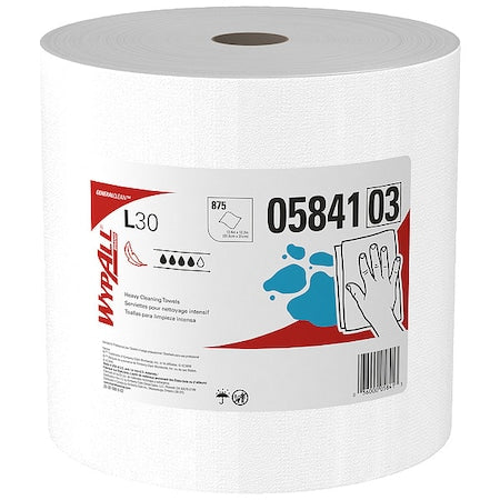 WypAll GeneralClean L30 Heavy Duty cleaning Towels (05841), Jumbo Roll, Strong & Soft Towels, White