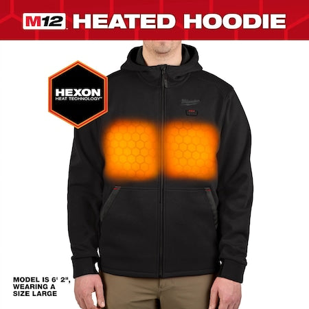 Men's Heated Hoodie, Up to 8 hours Time, Zipper Closure, Black, Size S