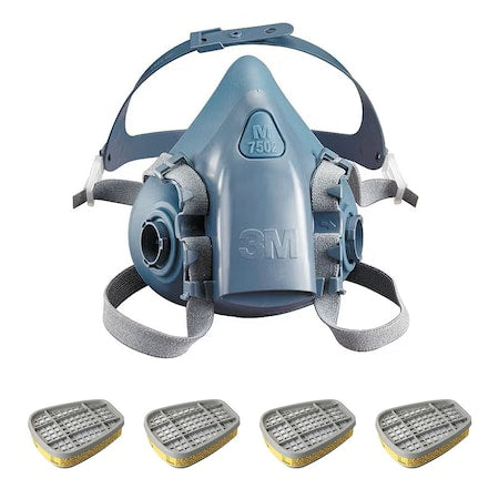 Half Mask Respirator Kit:  4 Chemical Cartridges Included, AG/OV, Yellow Color, 7500 Series, Size L