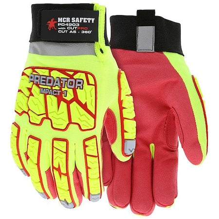 PD4903 Mechanics Gloves, Synthetic Leather Palm, TPR Back, M (8), High-Visibility Green; Red