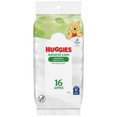 Baby Wipes, Natural Care, 7.7 in x 6.6 in Wipe, 16 Wipes/Pack, Soft Pack, 16 PK