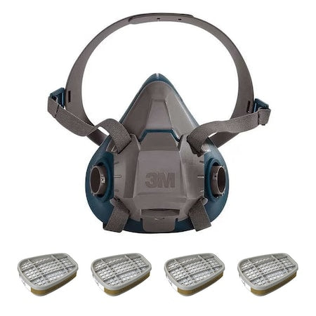 Half Mask Respirator Kit: 4 Cartridges Included, Olive Color, Silicone, Bayonet, Size L