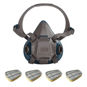 Low Maintenance Half Mask Respirator Kit, Includes 4 Chemical Cartridges, 6000 Series, Bayonet, L