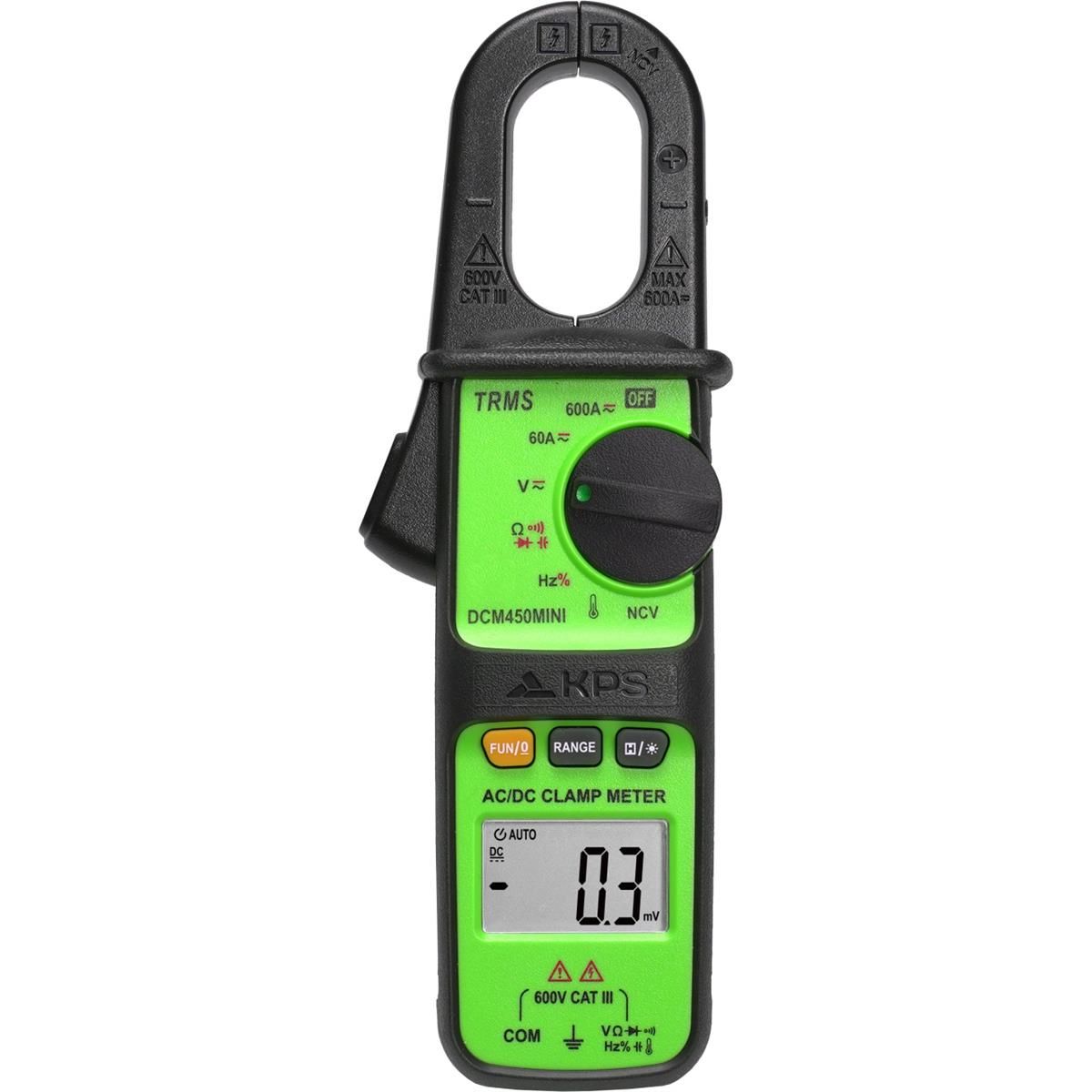 DCM450MINI TRMS Clamp Meter 600A AC with NCV, 6000-Count Display And Backlight | Great for Maintenance Techs and Field Electricians