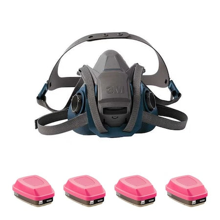 Half Mask Respirator Kit: 4 Cartridges Included, Rugged Comfort Quick Latch, (OV);P100, Size L