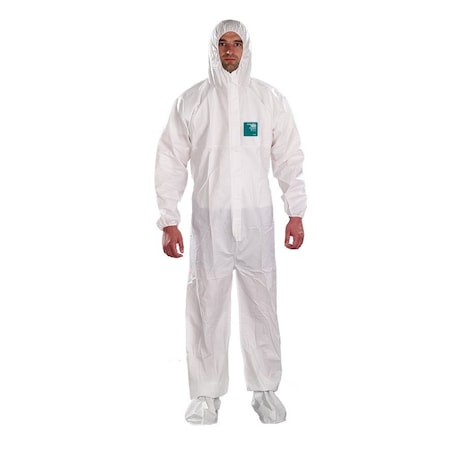 Chemical Resistant Coveralls, Hooded Coverall, 3XL, SMS, Elastic Wrist, Elastic Ankle, Serged Seam