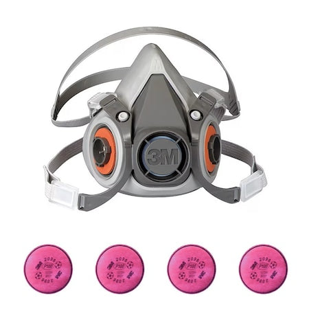 Half Mask Respirator Kit: Includes 4 Filters, Nuisance Acid Gas/P100, Magenta, 6000 Series, Size L