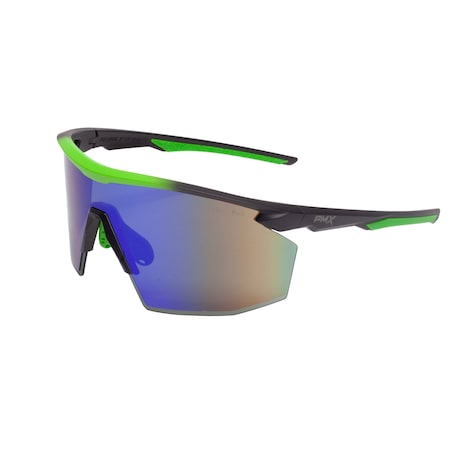 PMXSPEC, Safety Glasses, Anti-Fog, Green Mirror Lens, Black/Green Frame