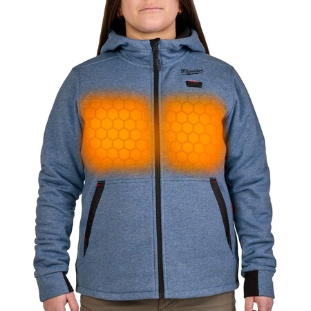 Women's Heated Hoodie, Up to 8 hours Time, Zipper Closure, Blue, Size XS