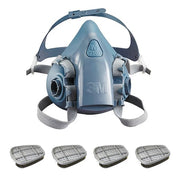 Half Mask Respirator Kit: 4 Cartridges Included, (FM)/(OV), Black/Olive Color, 7500 Series, Size M