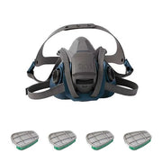 Half Mask Respirator Kit: 4 Chemical Cartridges Included, Green Color, (AM),(MA), Bayonet, Size M