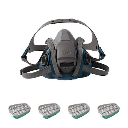 Half Mask Respirator Kit: 4 Chemical Cartridges Included, Green Color, (AM),(MA), Bayonet, Size M