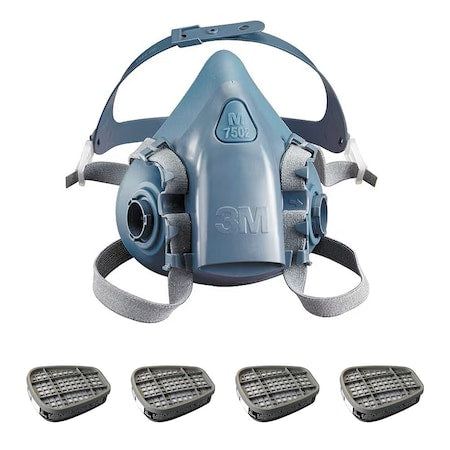 Half Mask Respirator Kit: 4 Cartridges Included, 7500 Series, Organic Vapor (OV), Bayonet, Size L