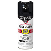 Rust Preventative Spray Paint, Black, Satin, Solvent, 12 Oz