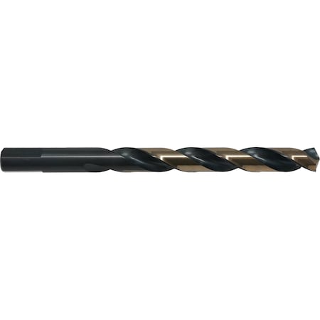 Jobber Length Drill Bit, Drill Bit Size 21/64 in, Drill Bit Point Angle 135 Degrees, Black & Gold