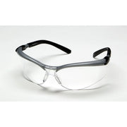 BX, Safety Glasses, Anti-Fog & Anti-Scratch, Clear Lens, Black/Silver Frame, Half-Frame, No