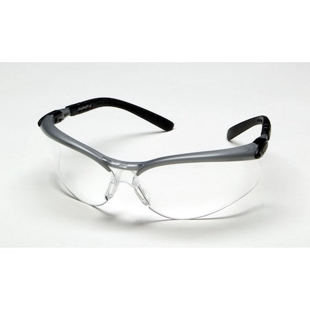 BX, Safety Glasses, Anti-Fog & Anti-Scratch, Clear Lens, Black/Silver Frame, Half-Frame, No