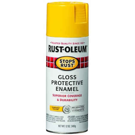 Aerosol Paint, Yellow, Gloss, Solvent, 12 oz